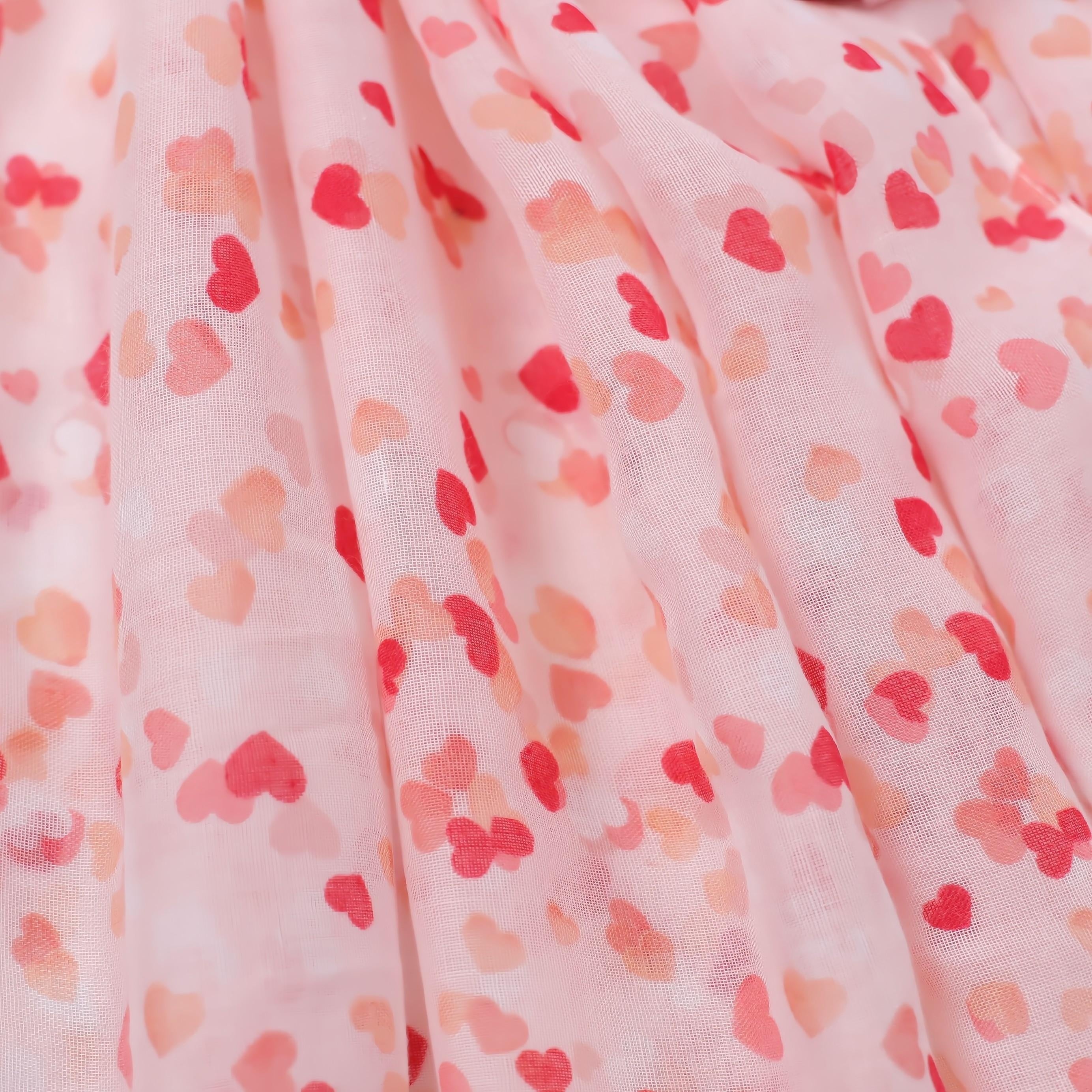 Pink Heart Print Tassel Scarf Shawl Head Wrap Sunscreen Travel Beach Towel