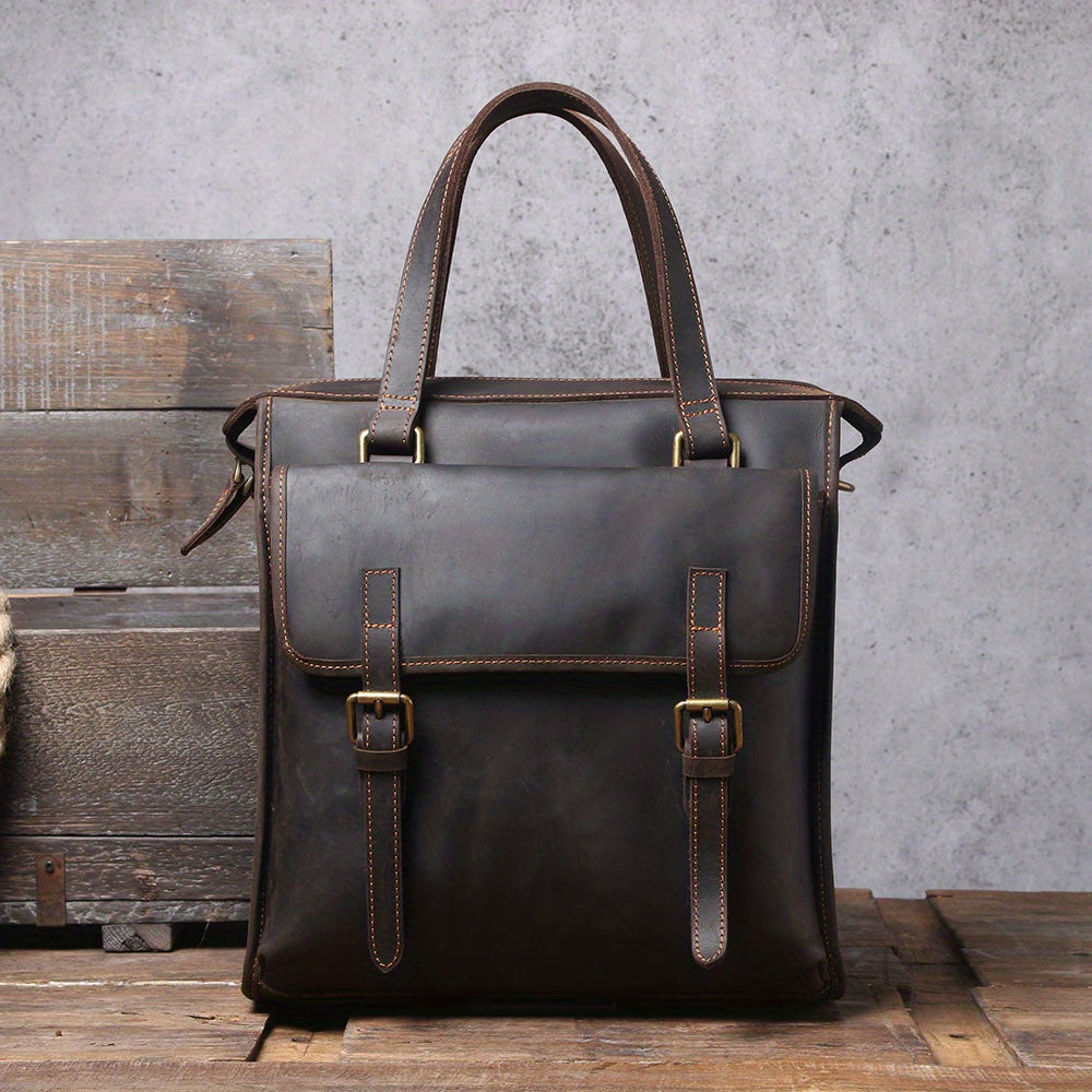 Retro Cowhide Backpack Men's Hand Held Briefcase