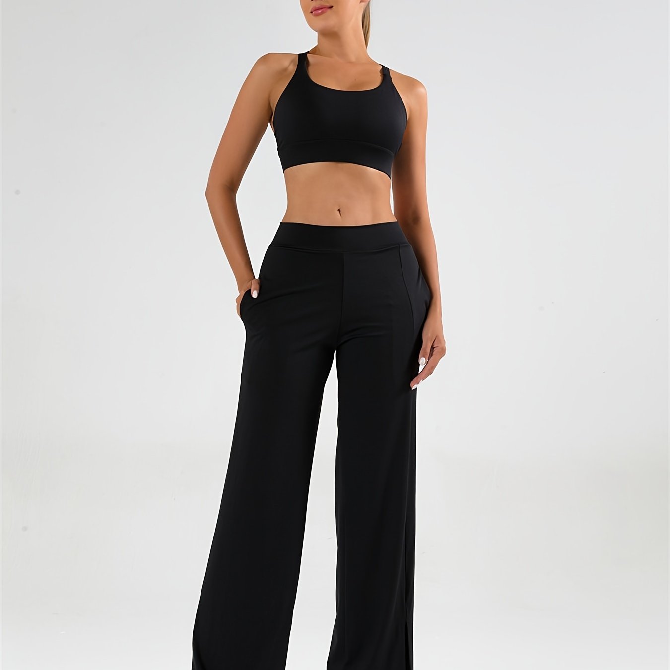 High Waist Wide Leg Sports Pants Stretchy Yoga Fitness Dance Pants