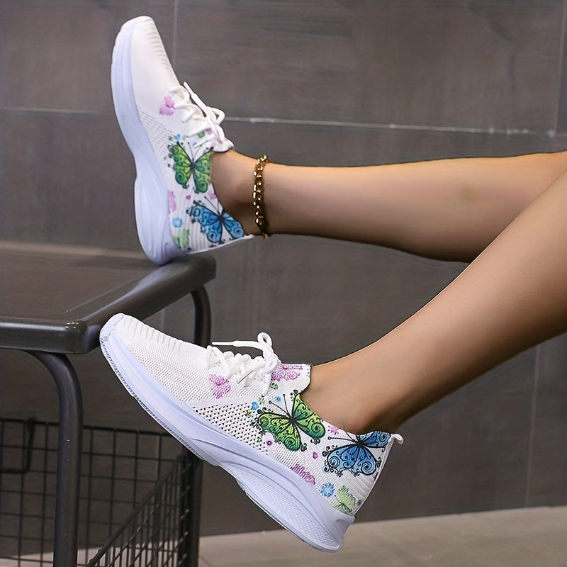 Women's Butterfly Pattern Sneakers Breathable Low Top Sport Shoes
