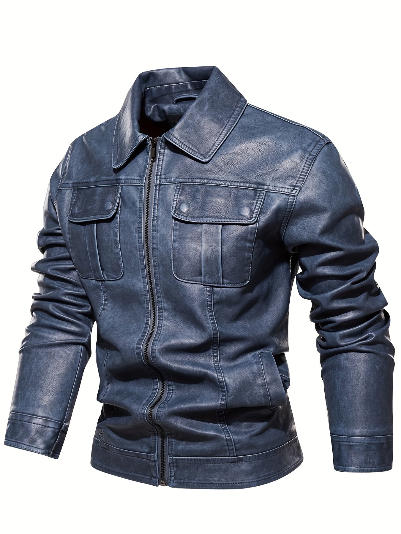 Men's Retro PU Leather Jacket Zip Up Lapel
