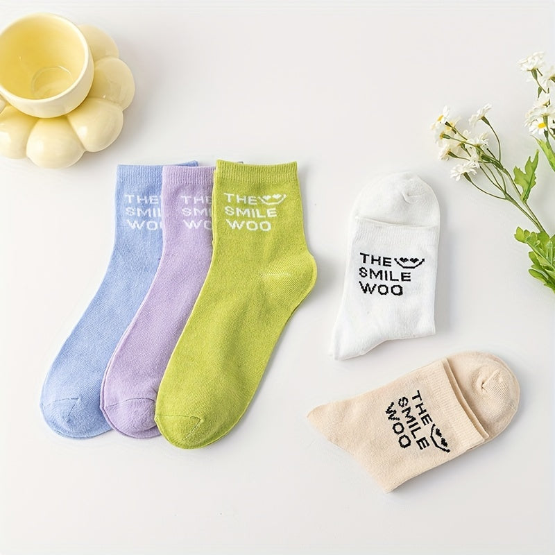 5 Pairs Letter Print Socks Women's Stockings & Hosiery