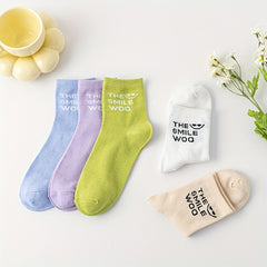 5 Pairs Letter Print Socks Women's Stockings & Hosiery