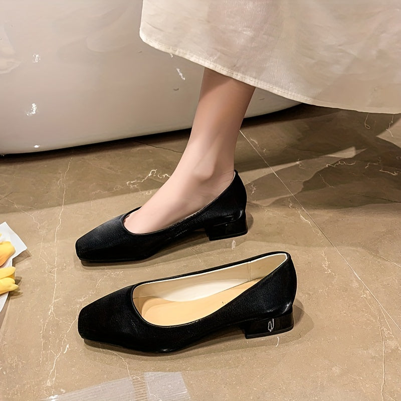 Women's Low Heel Square Toe Slip On Shoes