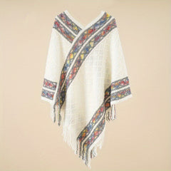 Large Woven Fringed Shawl Wrap Windproof Cape