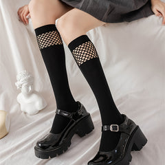 Fishnet Stitching Calf Socks Hollow Out Knee High Socks