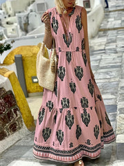  Geometric Print Cut Out Tie Front Mock Neck Dress