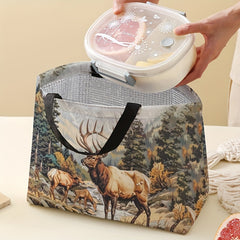 Elk Print Insulated Lunch Bag Leakproof Double Sided Durable Hand Washable