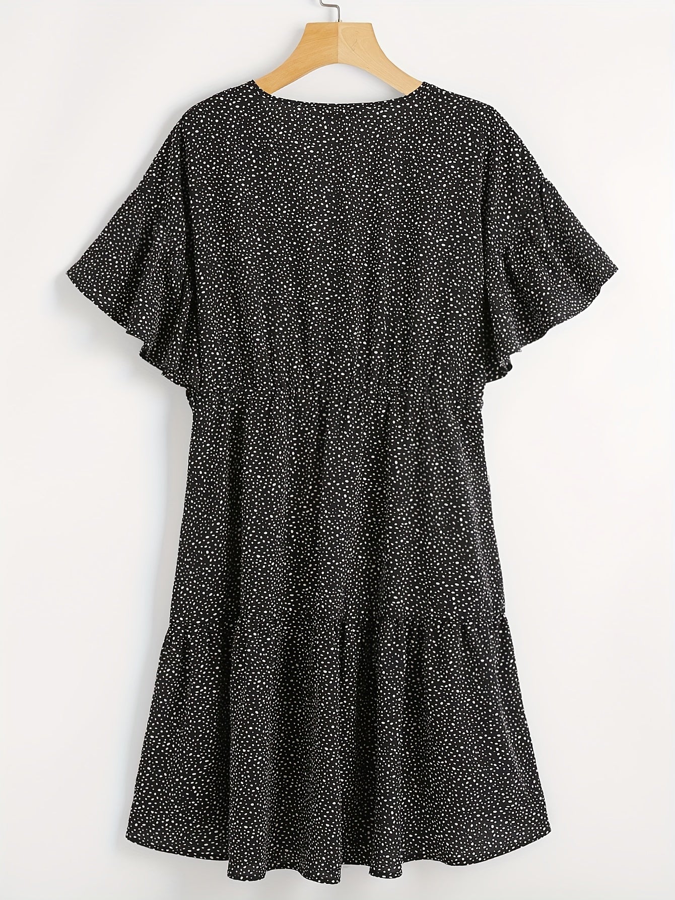  Dot Print Butterfly Sleeve V Neck Smock Mini Dress