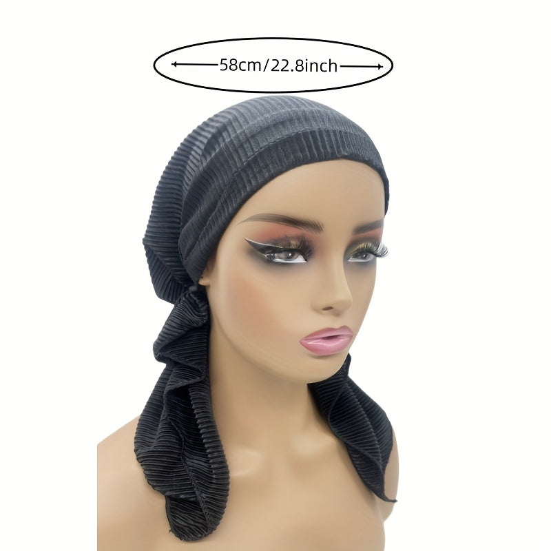 Striped Embossed Elastic Turban Solid Head Wraps Casual Lightweight Headscarf