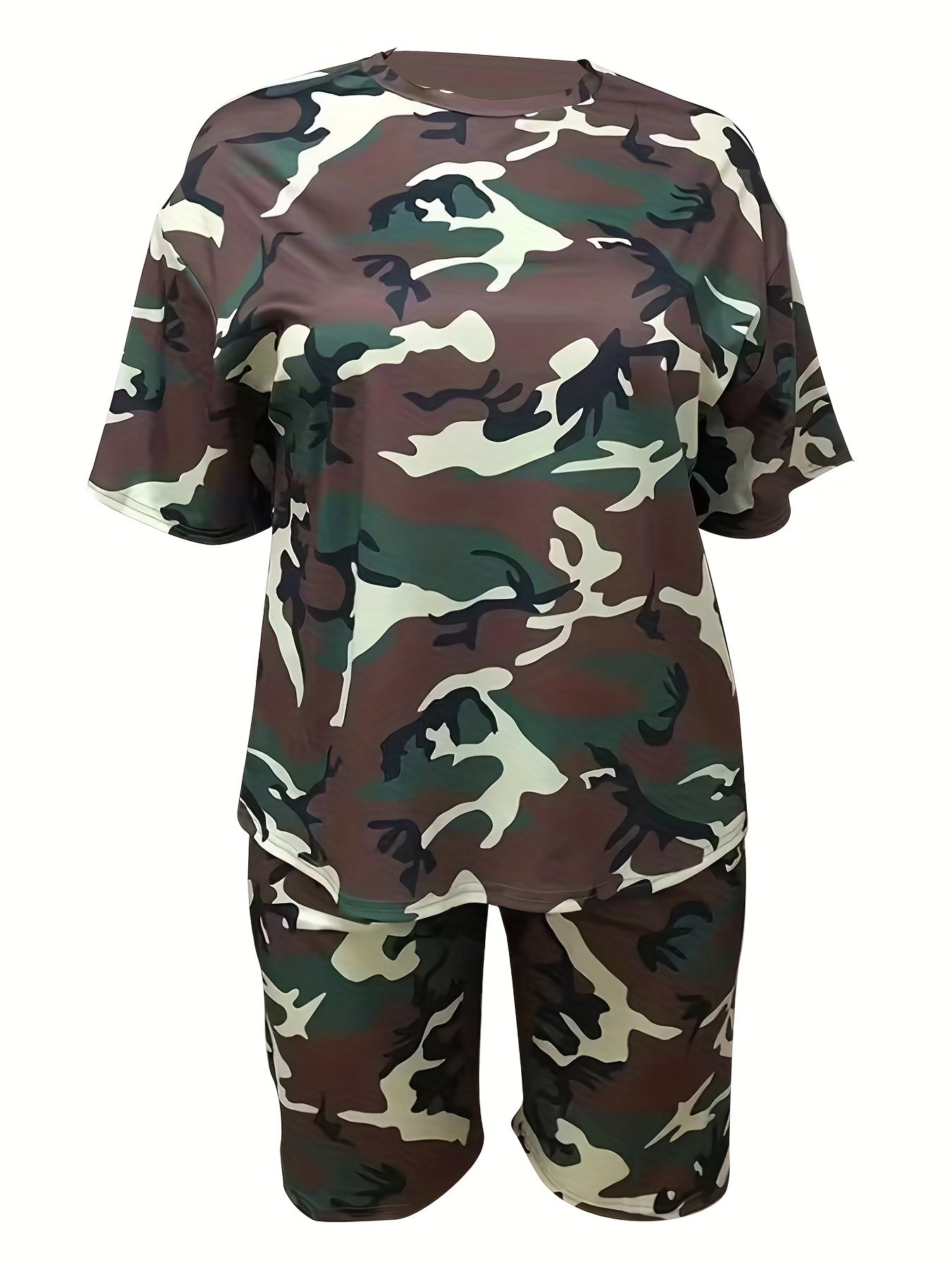 Women's Plus Camo Print Tee & Shorts Two Piece Set