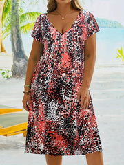  Casual Dress Women's Plus Random Print V Neck Medium Stretch Dress
