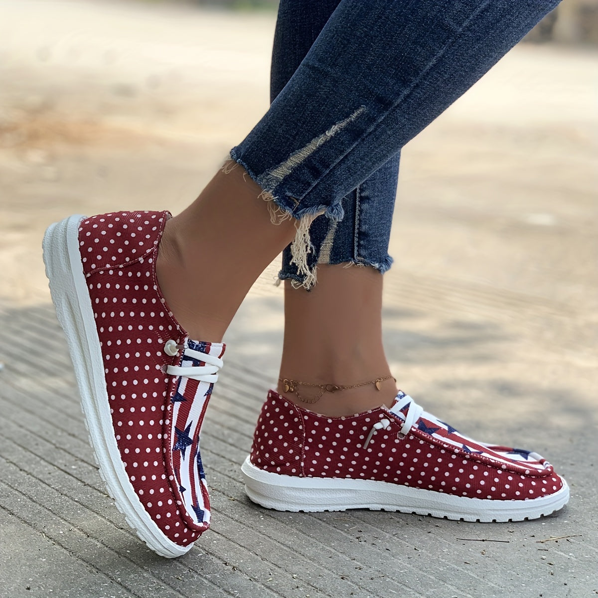 Women's Star & Striped Print Canvas Shoes Casual Lace Up Outdoor Sneakers