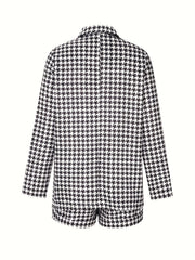  Houndstooth Print Suit Coat & Shorts Set