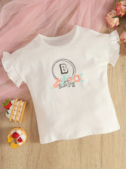 Baby Girls Letter Print Ruffle Trim T-shirt for Summer