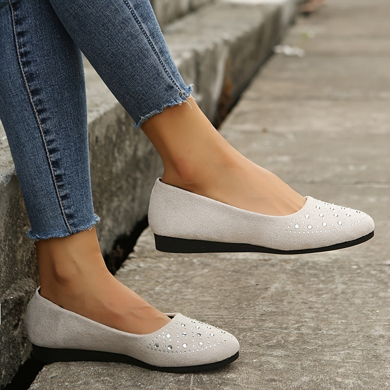 Women's Rhinestone Flat Shoes Soft Sole Slip On Casual Walking Shoes