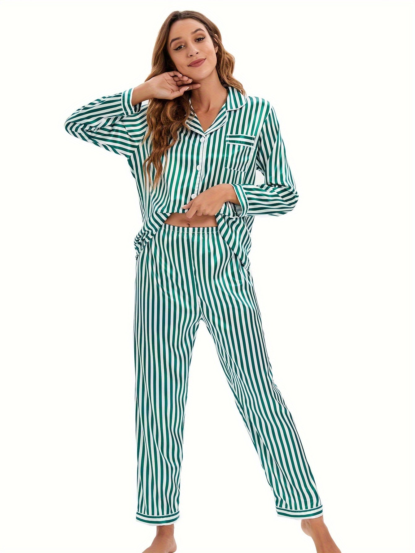 Leopard Print Lounge Set Long Sleeve Button Front Top & Elastic Waistband Pants