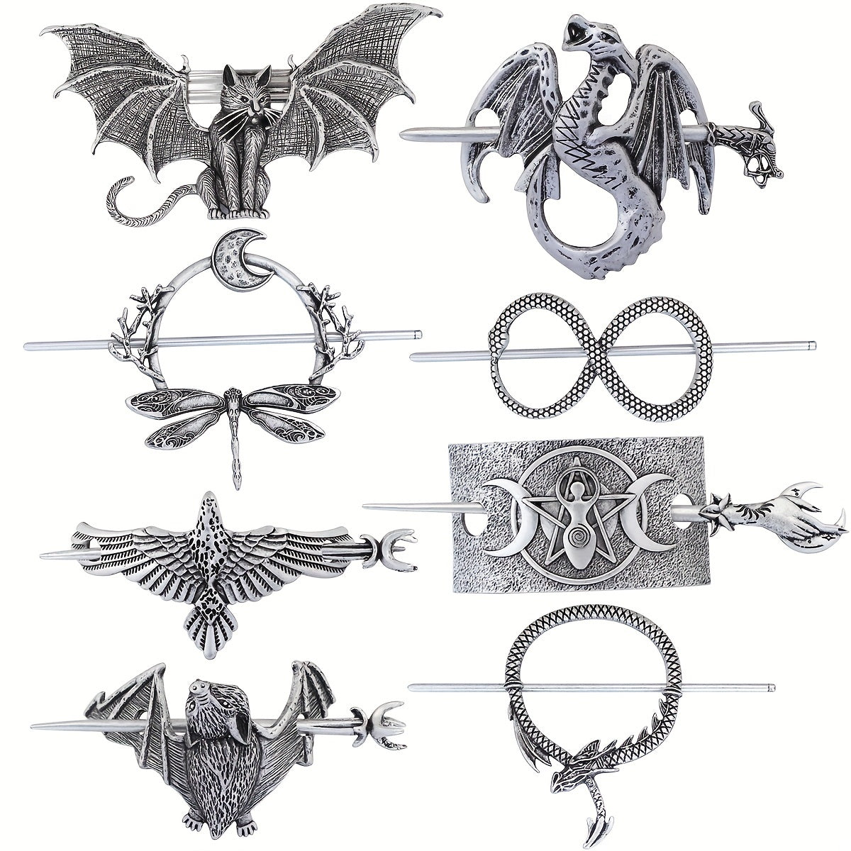 Vintage Witch Pagan Hairpin Dragon Crescent Moon Hairpin Magic Occult Hair Stick
