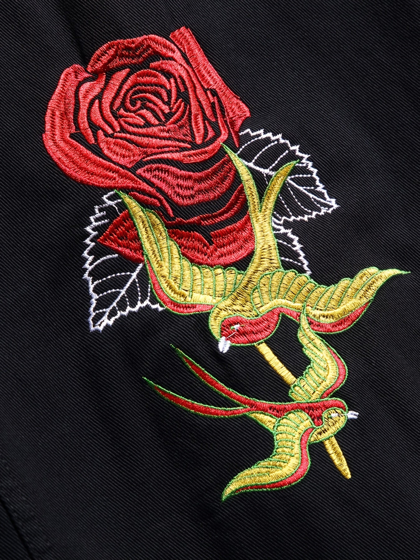 Men's Rose And Birds Embroidered Denim Jacket