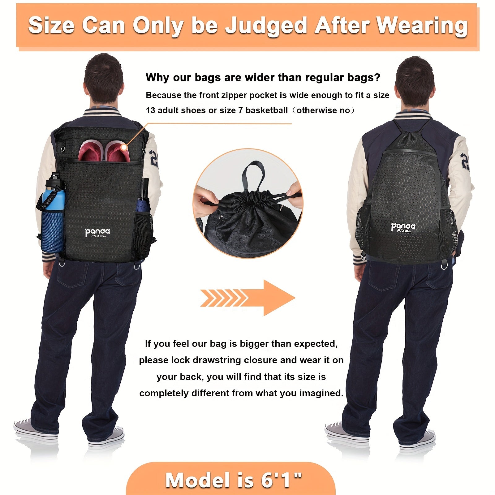 Honeycomb Pattern Drawstring Backpack Water Resistant Gym Bag