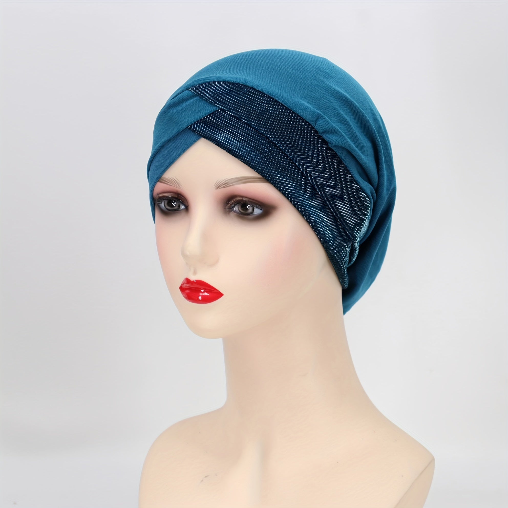 Glitter Forehead Cross Turban Cap Solid Head Wrap Bandana Headwear