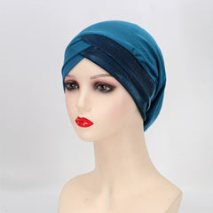 Glitter Forehead Cross Turban Cap Solid Head Wrap Bandana Headwear