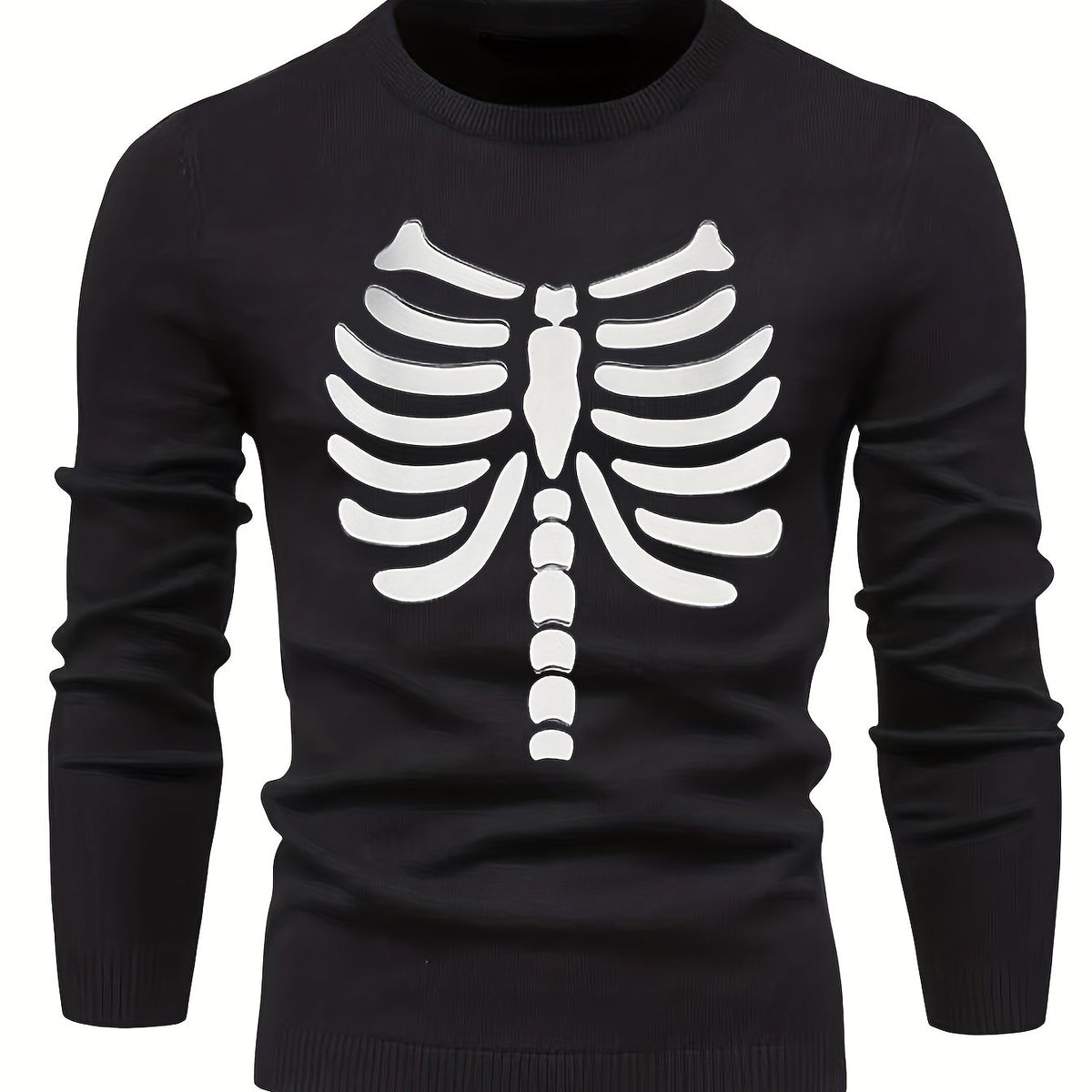 Retro Letter Print Knitted Sweater Men's Casual Round Neck Pullover