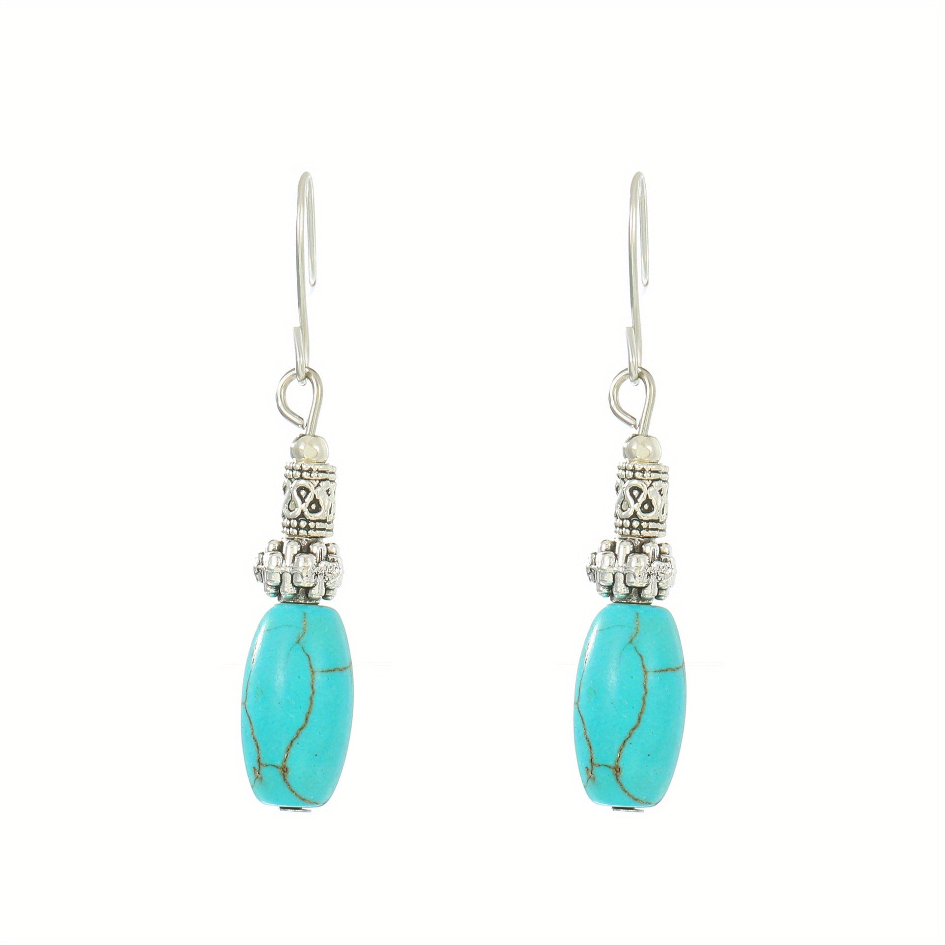 Turquoise Bohemian Hook Earrings Silver Plated Jewelry