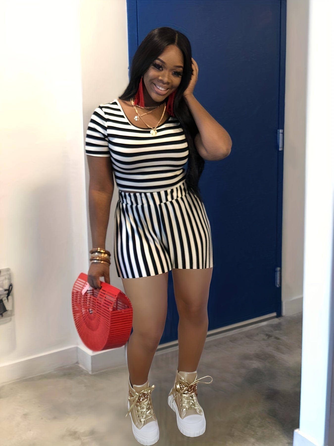  Striped Crop Top & Shorts Set