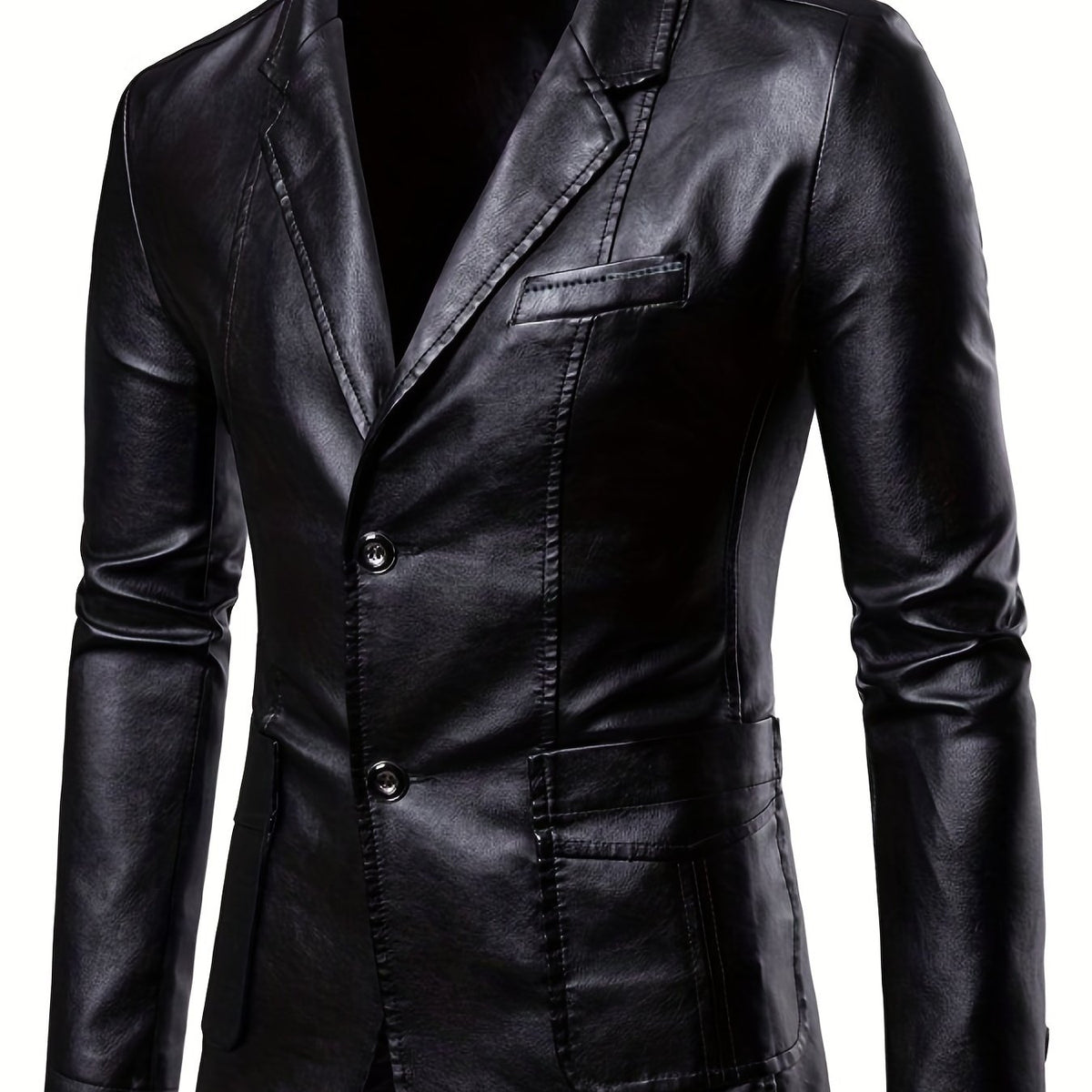 Men's Casual Pockets PU Leather Jacket Long Sleeves
