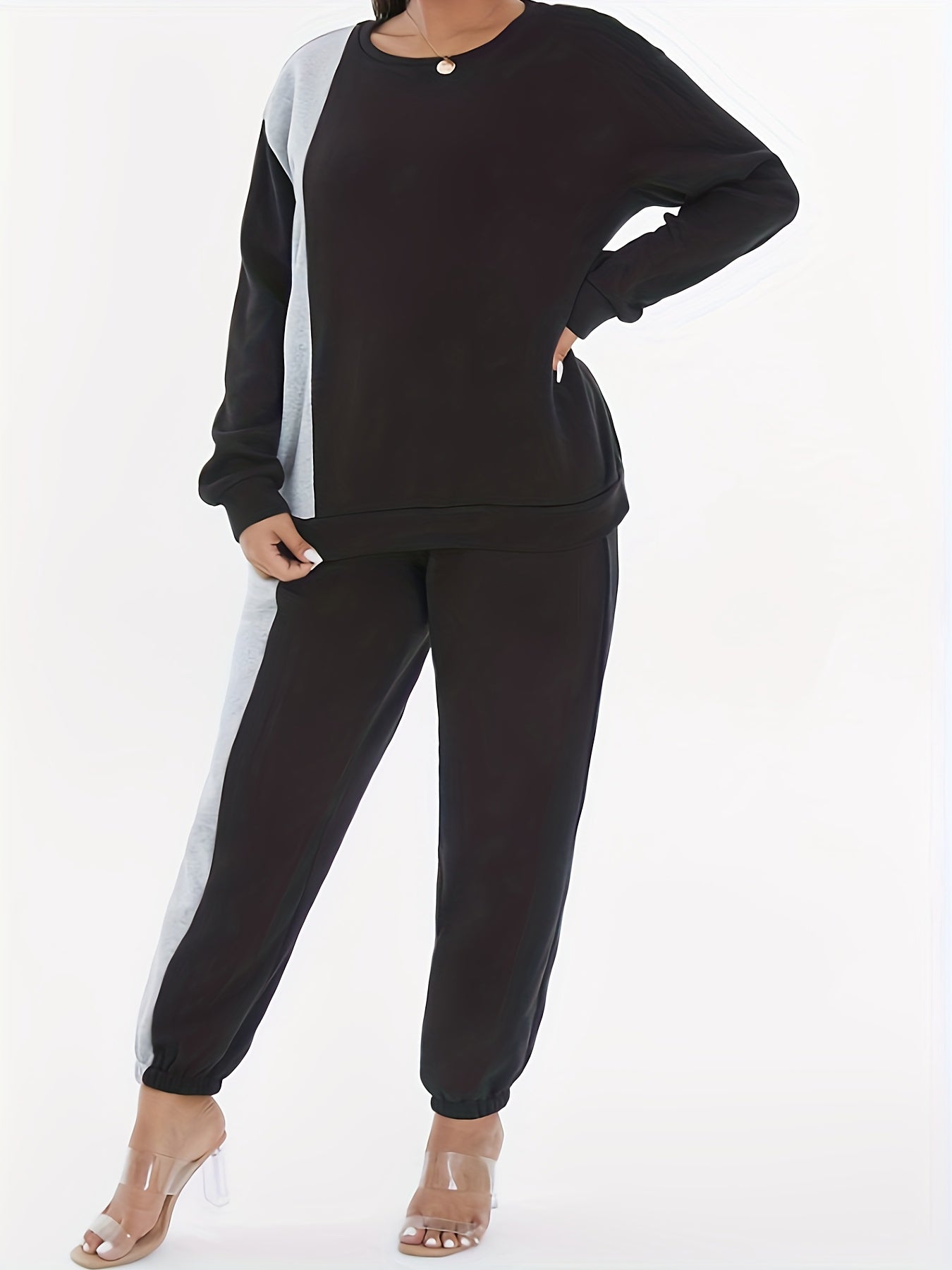  Colorblock Round Neck Top & Jogger Pants Set
