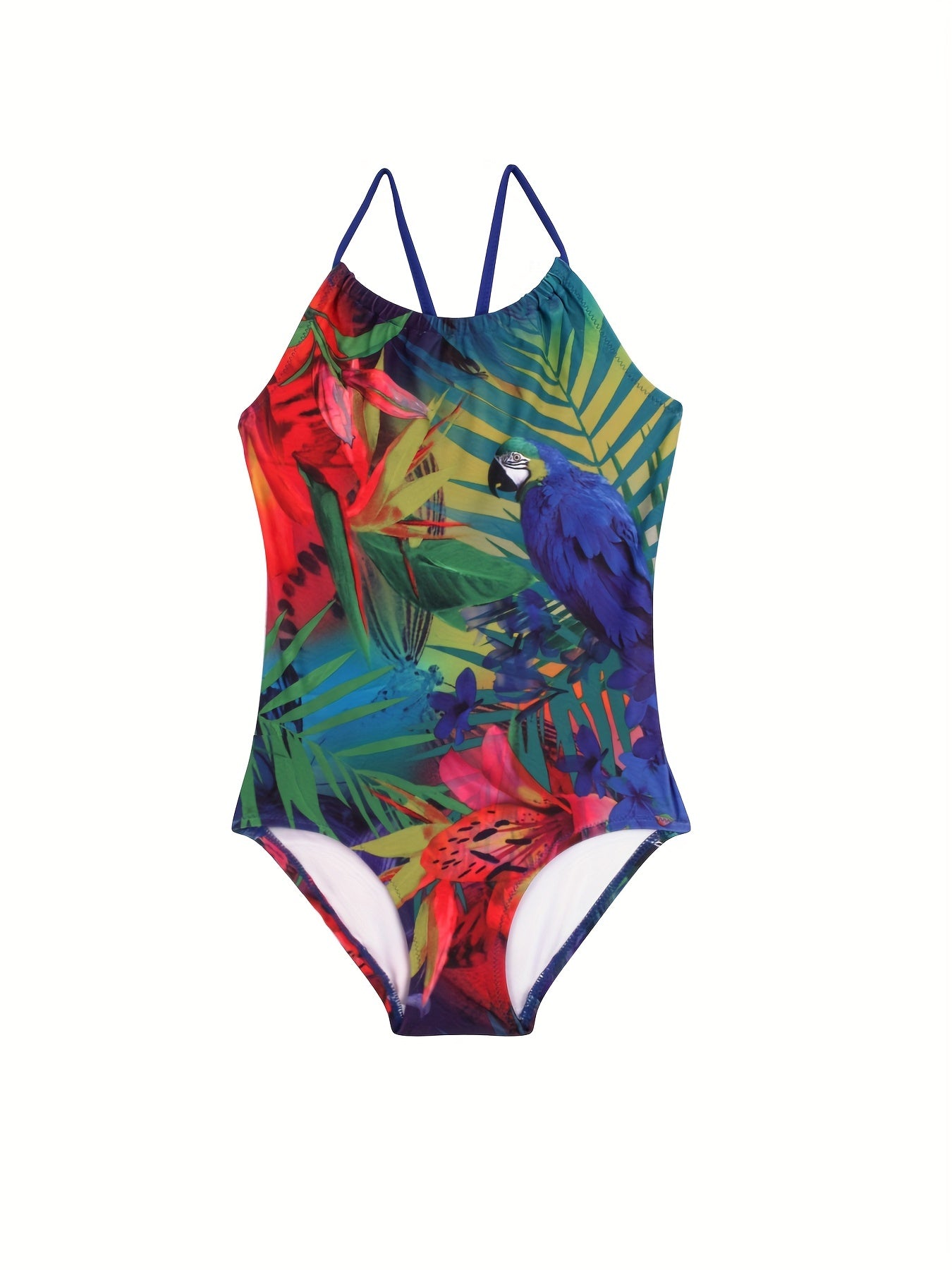 Toddlr Girl Plant & Parrot Graphic Cami Swimsuit Kids Beach Clothes