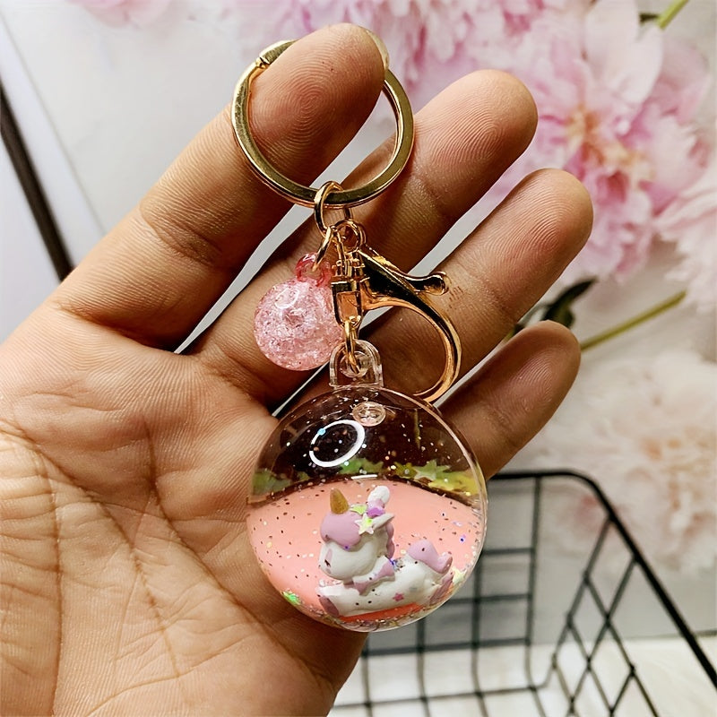 Crystal Ball Pendant Liquid Quicksand Keychain Car Key Chain