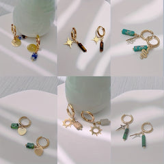 Irregular Stone Pendant Earrings Stainless Steel 18K Plated