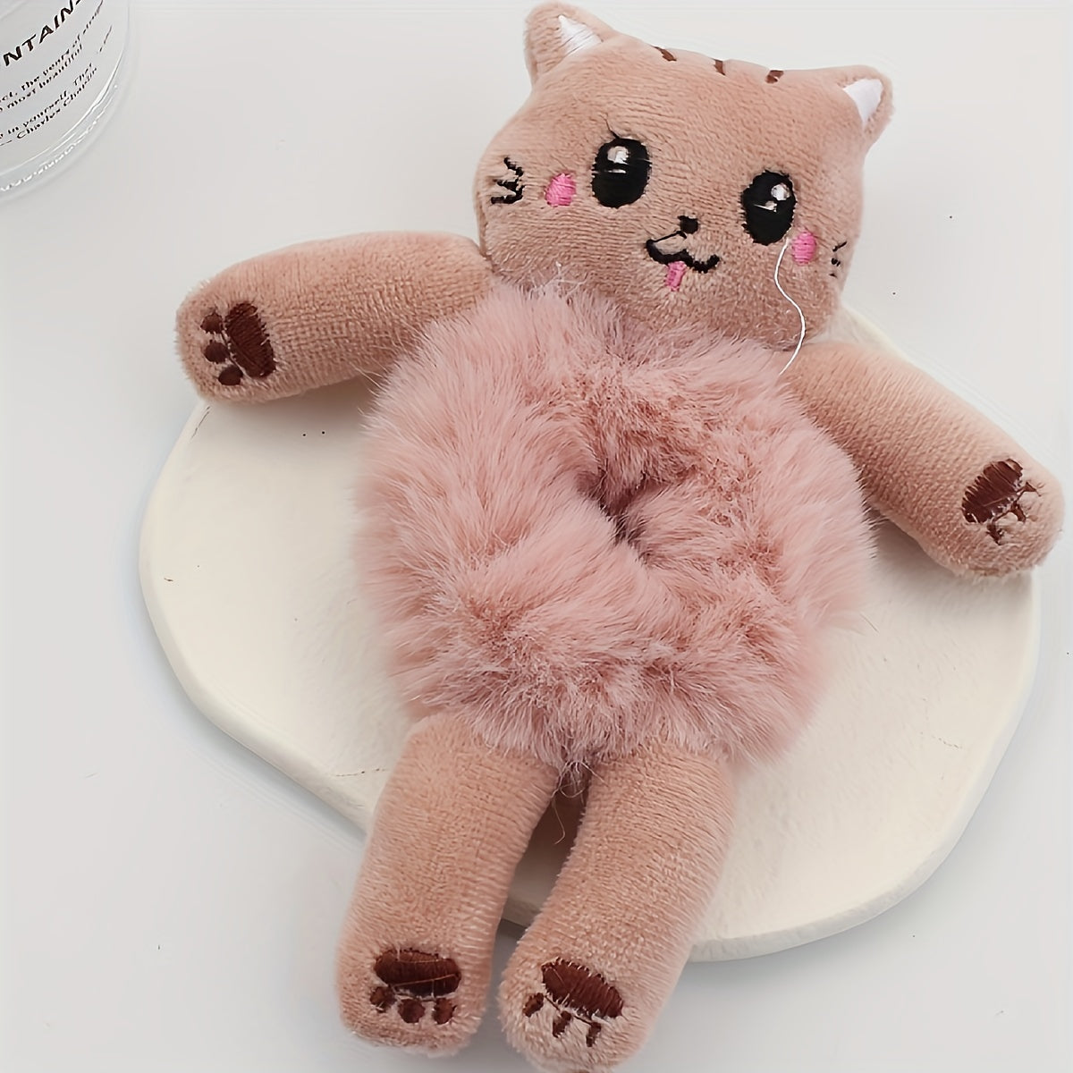 Pink Cat Doll Hair Tie Plush Hair Rope for Girls