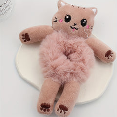 Pink Cat Doll Hair Tie Plush Hair Rope for Girls