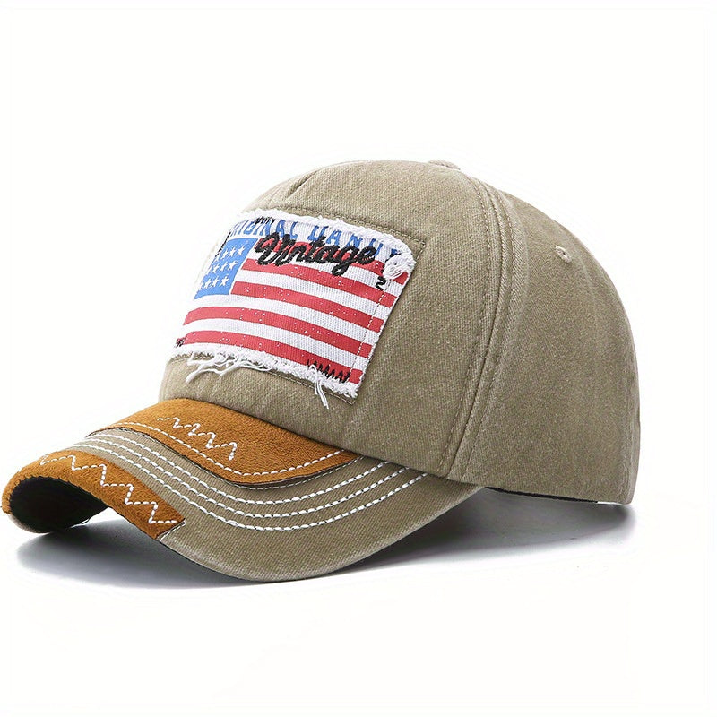 Vintage Flag Baseball Cap Embroidery Washed Distressed Sun Hat Unisex