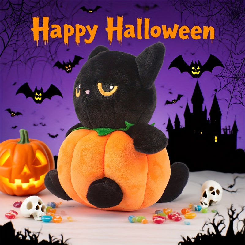 JACKCAT Halloween Pumpkin Cat Plush Toy Soft Orange Stuffed Animal Green