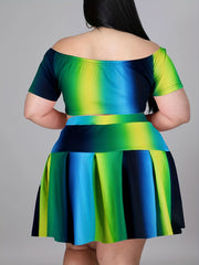  Ombre Off Shoulder Crop Top & Skirt Set