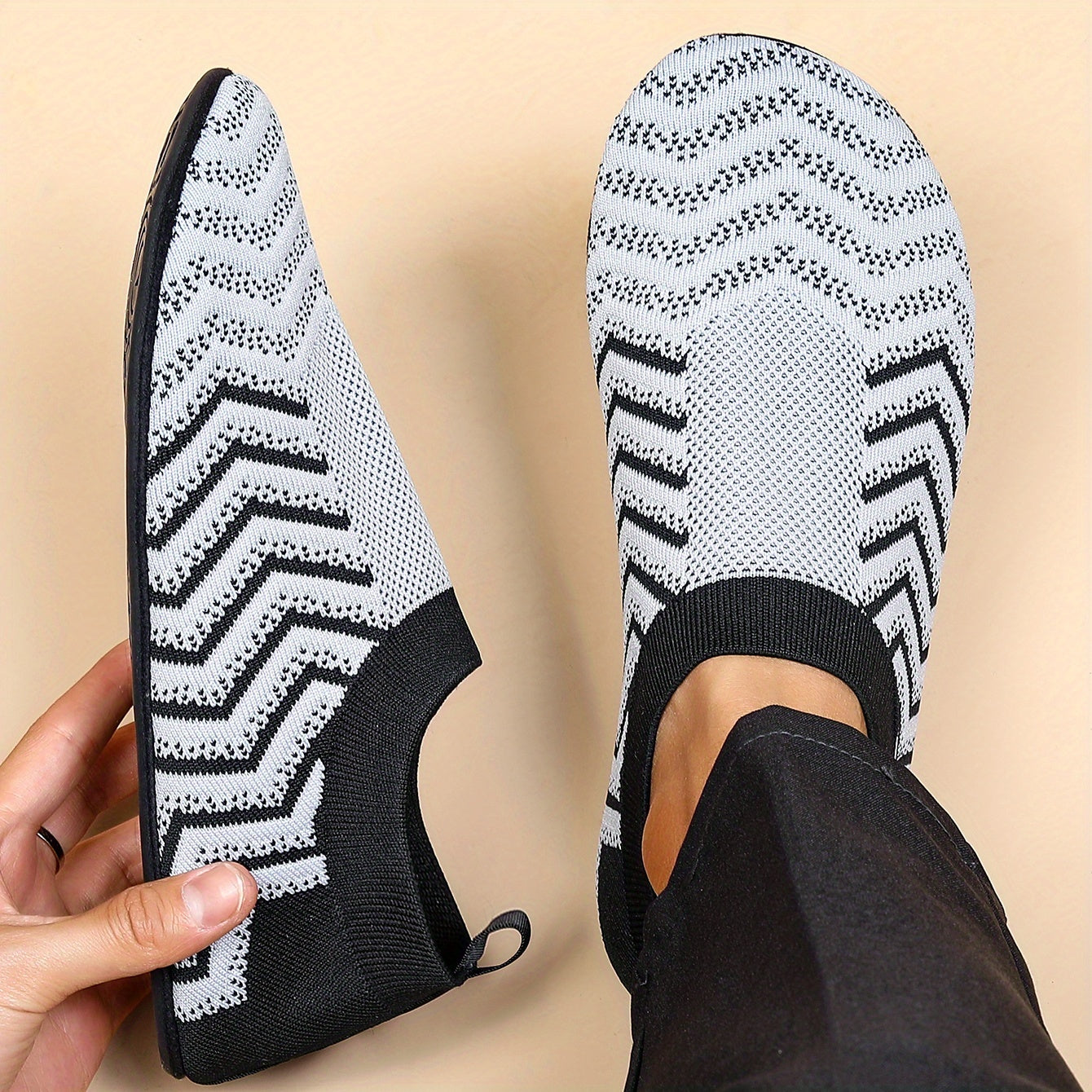 Men's Knit Slip-On Sneakers No Tie Lace Outdoor Walking Shoes