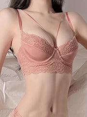 Push Up Lace Stitching Bra Hollow Out Trim Women's Lingerie