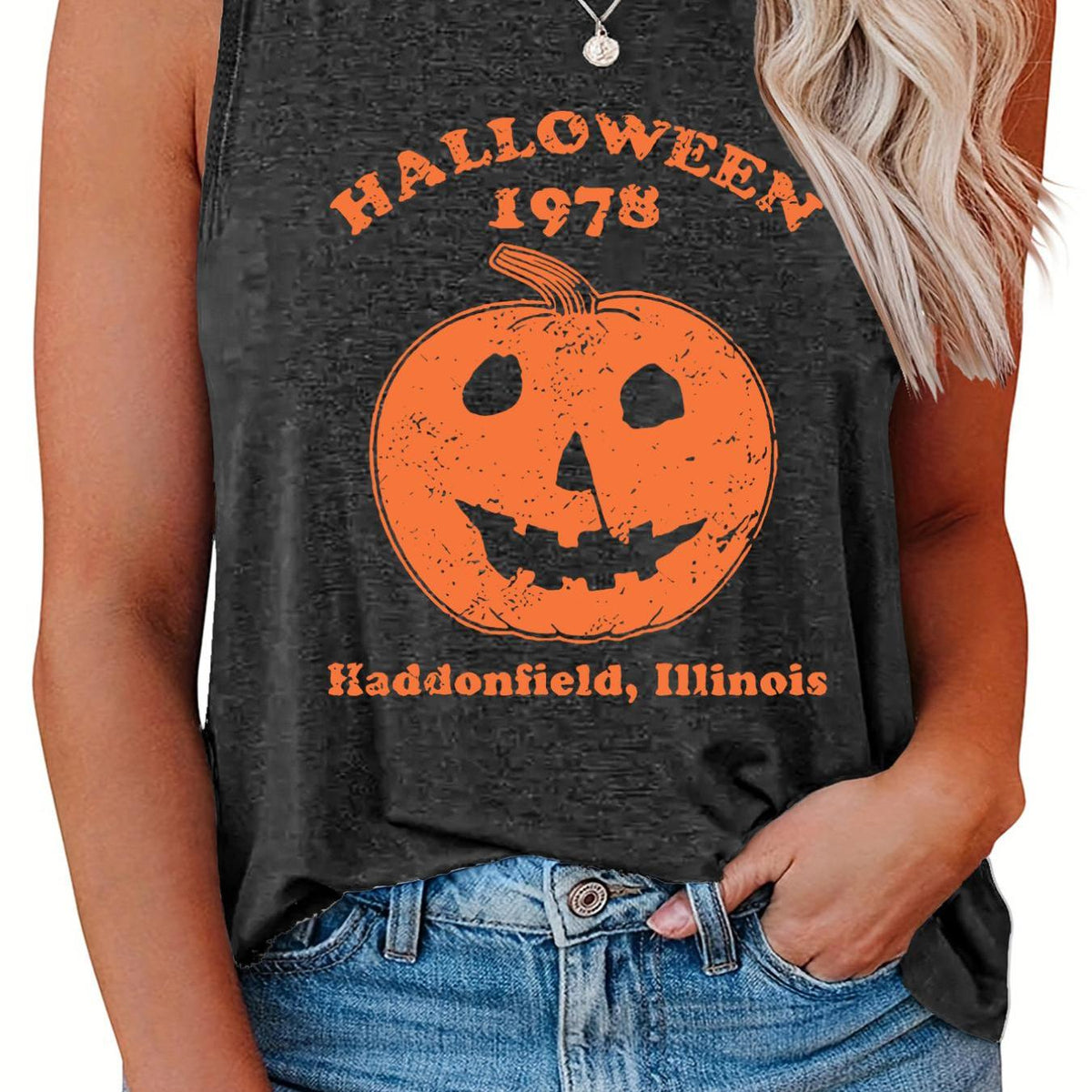  Halloween Casual Tank Top Women's Plus Pumpkin Print Vest Top