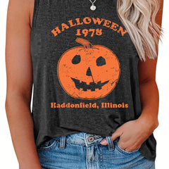  Halloween Casual Tank Top Women's Plus Pumpkin Print Vest Top