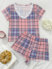 Women's Plaid Lace Trim Pajama Set