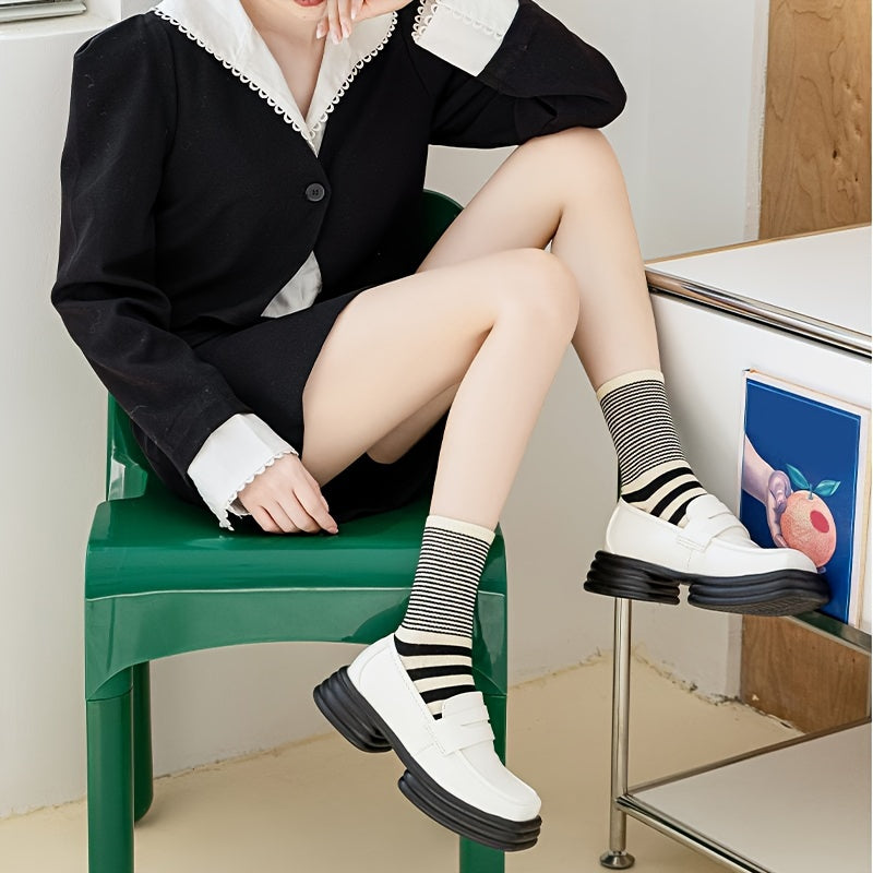 5 Pairs Striped Print Mid Tube Socks Women's Stockings