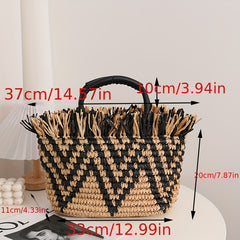 Woven Striped Tote Bag Lightweight Satchel Bucket Bag
