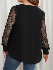  Lace Contrast Long Sleeve Tunic Top