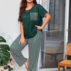  Striped Tee & Pants Loungewear Set