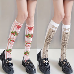 Bow Print Calf Socks Anime Cosplay Knee High Stockings