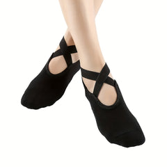 2 Pairs Yoga Socks w/ Grips & Cross Straps for Pilates Barre Dance